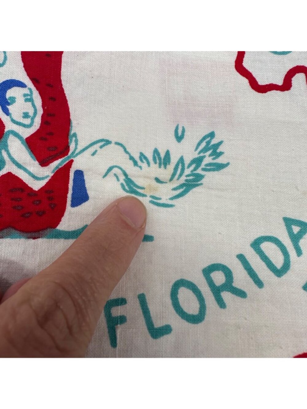 Vintage Florida Map Tablecloth Mid Century Kitschy Landmarks Red White Blue - Picture 6 of 8